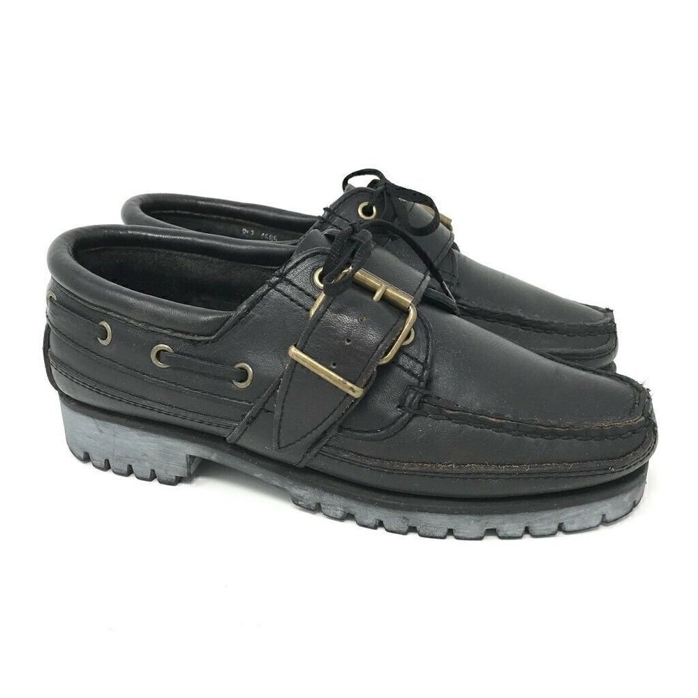 Polo Country RL Boat Shoes Black Lace Up 5.5